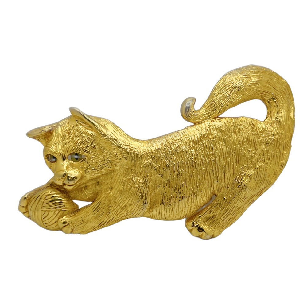 Rare Vintage Margarita Barrera Gold Plated Cat and Yarn Belt Buckle/Signed/Dated
